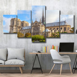 Famous Places, Cathedral Of Notre Dame Paris Art, 5 Panel Canvas Prints Wall Art,Mixed Canvas, Large Canvas
