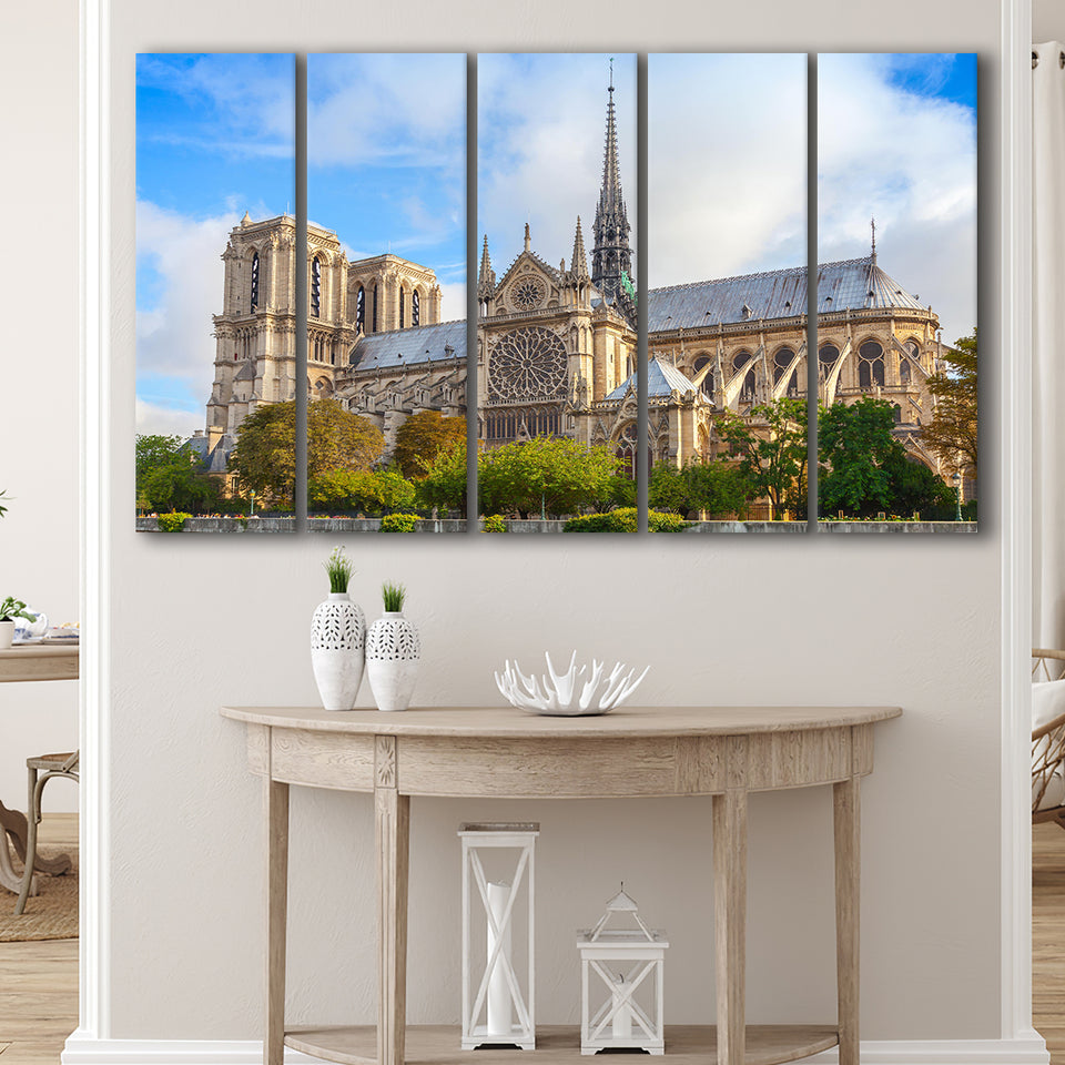 Famous Places, Cathedral Of Notre Dame Paris Art, 5 Panel B Canvas Prints Wall Art, Extra Large Canvas Decor