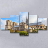 Famous Places, Cathedral Of Notre Dame Paris Art, 5 Panel Canvas Prints Wall Art,Mixed Canvas, Large Canvas