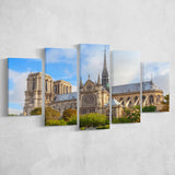 Famous Places, Cathedral Of Notre Dame Paris Art, 5 Panel Canvas Prints Wall Art,Mixed Canvas, Large Canvas