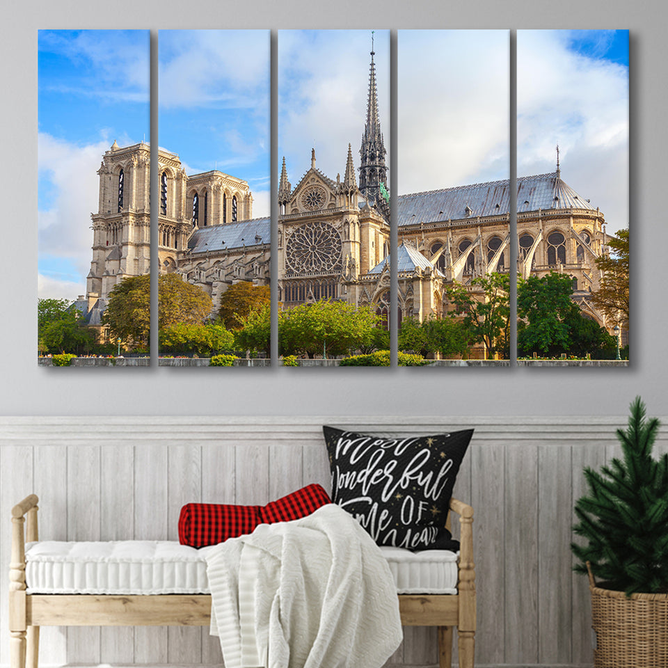 Famous Places, Cathedral Of Notre Dame Paris Art, 5 Panel B Canvas Prints Wall Art, Extra Large Canvas Decor