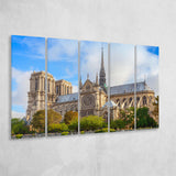 Famous Places, Cathedral Of Notre Dame Paris Art, 5 Panel B Canvas Prints Wall Art, Extra Large Canvas Decor