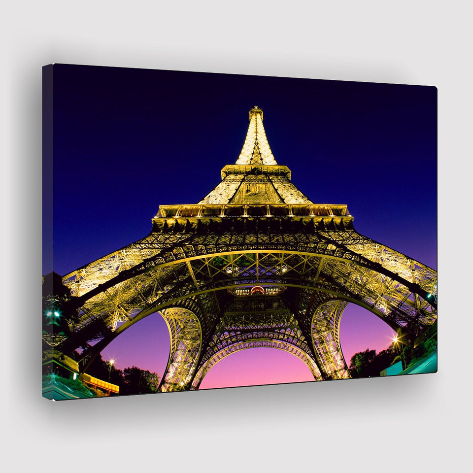 Famous Places, Eiffel Tower First Level With Lights Canvas Prints Wall Art, Home Living Room Decor, Large Canvas