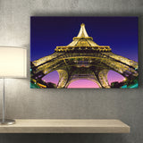 Famous Places, Eiffel Tower First Level With Lights Canvas Prints Wall Art, Home Living Room Decor, Large Canvas
