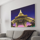 Famous Places, Eiffel Tower First Level With Lights Canvas Prints Wall Art, Home Living Room Decor, Large Canvas