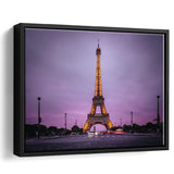 Famous Places, Eiffel Tower Lights And Pink Skies Art Framed Canvas Prints Wall Art, Floating Frame, Large Canvas Home Decor