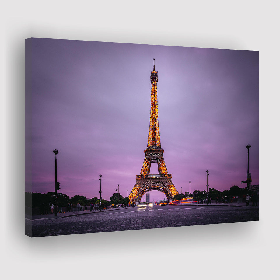 Famous Places, Eiffel Tower Lights And Pink Skies Art Canvas Prints Wall Art, Home Living Room Decor, Large Canvas