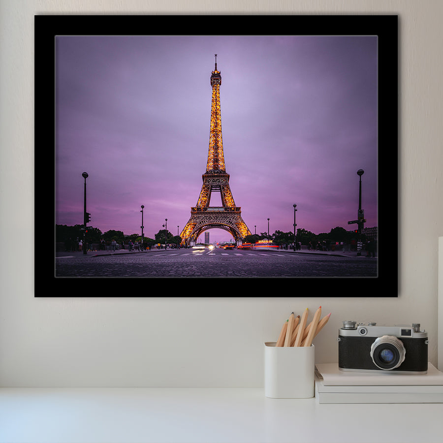 Famous Places, Eiffel Tower Lights And Pink Skies Art Framed Art Prints Wall Decor, Framed Picture, Large Art Prints