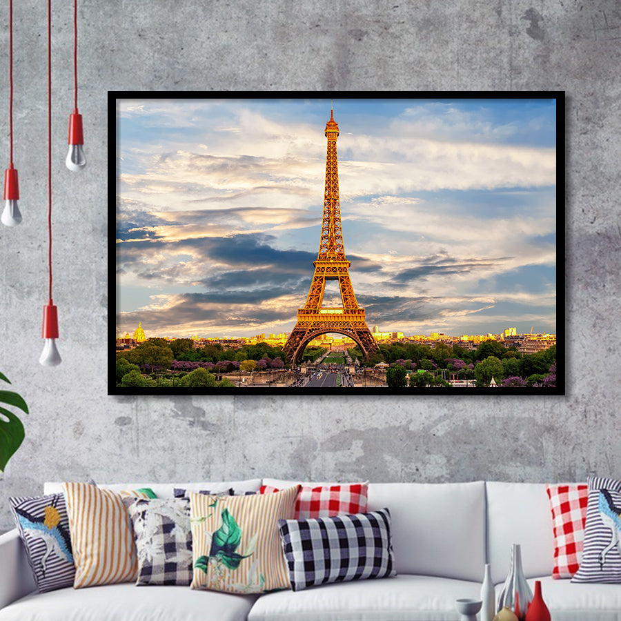 Famous Places Art Canvas, Eiffel Tower Paris Famous Cities Art  Framed Art Prints Wall Decor, Framed Picture, Large Art Prints