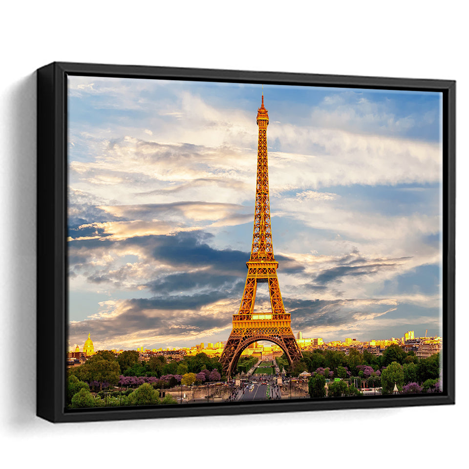 Famous Places Art Canvas, Eiffel Tower Paris Famous Cities Art  Framed Canvas Prints Wall Art, Floating Frame, Large Canvas