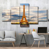 Famous Places Art Canvas, Eiffel Tower Paris Famous Cities Art , 5 Panel Canvas Prints Wall Art,Mixed Canvas, Large Canvas
