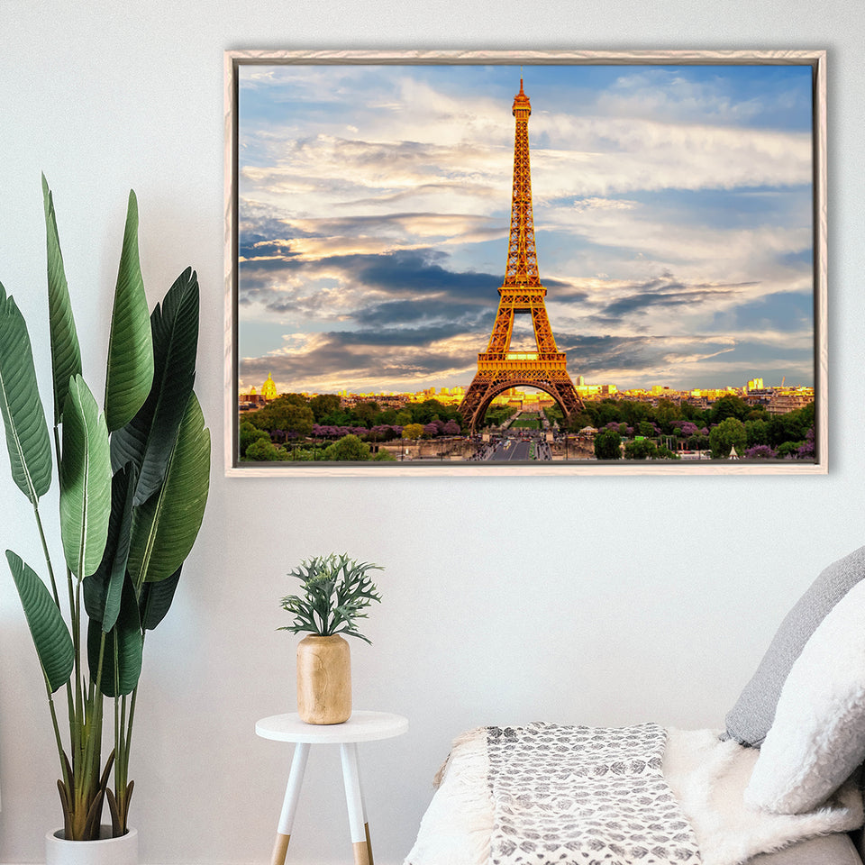 Famous Places Art Canvas, Eiffel Tower Paris Famous Cities Art  Framed Canvas Prints Wall Art, Floating Frame, Large Canvas
