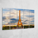 Famous Places Art Canvas, Eiffel Tower Paris Famous Cities Art , 5 Panel B Canvas Prints Wall Art, Extra Large Canvas Decor