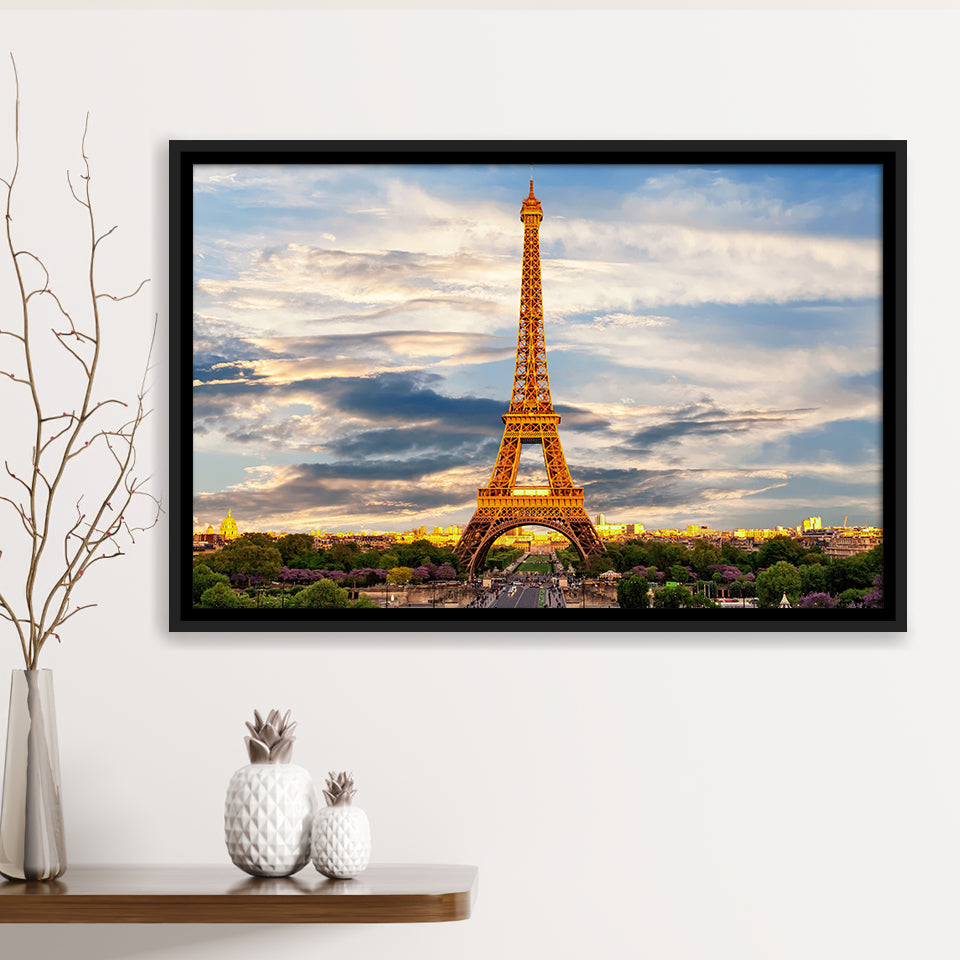 Famous Places Art Canvas, Eiffel Tower Paris Famous Cities Art  Framed Canvas Prints Wall Art, Floating Frame, Large Canvas