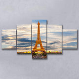 Famous Places Art Canvas, Eiffel Tower Paris Famous Cities Art , 5 Panel Canvas Prints Wall Art,Mixed Canvas, Large Canvas