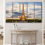 Famous Places Art Canvas, Eiffel Tower Paris Famous Cities Art , 5 Panel B Canvas Prints Wall Art, Extra Large Canvas Decor