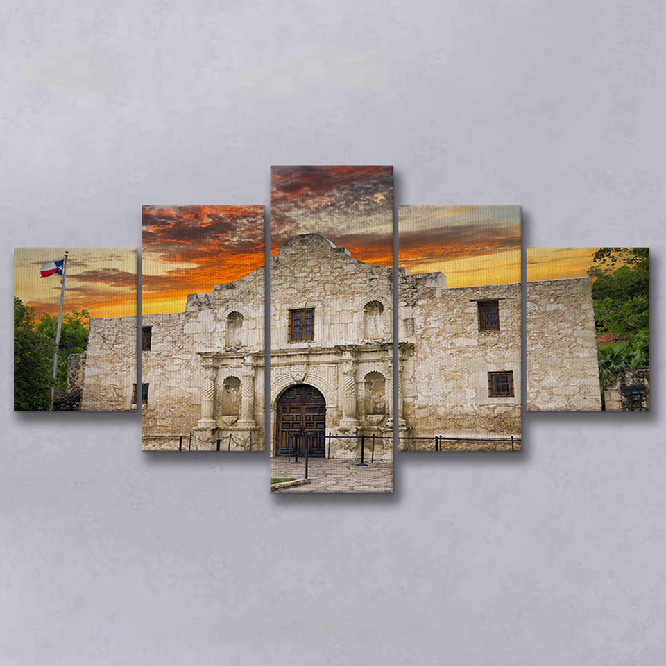 Famous Places Art Canvas The Alamo San Antonio Texas, 5 Piece Canvas Prints Wall Art Decor, Multi Panels,Mixed Canvas