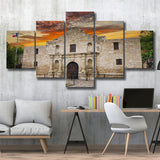 Famous Places Art Canvas The Alamo San Antonio Texas, 5 Piece Canvas Prints Wall Art Decor, Multi Panels,Mixed Canvas