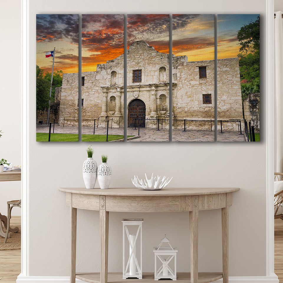 Famous Places Art Canvas The Alamo San Antonio Texas, 5 Piece Canvas Prints Wall Art Decor, Multi Panels