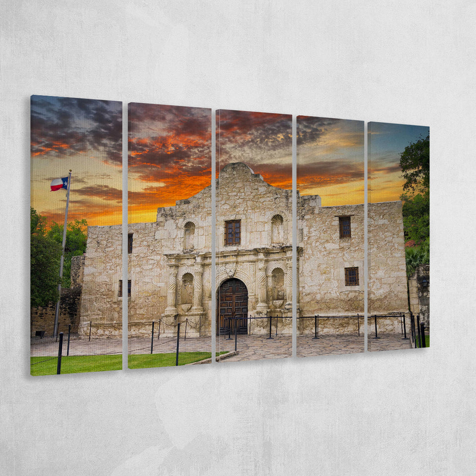 Famous Places Art Canvas The Alamo San Antonio Texas, 5 Piece Canvas Prints Wall Art Decor, Multi Panels