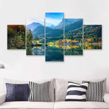 Fantastic autumn sunset of Hintersee Lake Germany Alps 5 Pieces Canvas Prints Wall Art - Painting Canvas, Multi Panels, Wall Decor