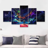 Fantasy Cloudsplanetstars And Boy 5 Pieces Canvas Prints Wall Art - Painting Canvas, Multi Panel, Wall Decor, Canvas Art