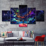 Fantasy Cloudsplanetstars And Boy 5 Pieces Canvas Prints Wall Art - Painting Canvas, Multi Panel, Wall Decor, Canvas Art