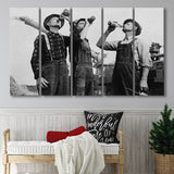 Farmers Drinking Black And White Print, Vintage Farmers Drinking Beer Larger Canvas Art, 5 Piece Canvas Prints Wall Art Decor