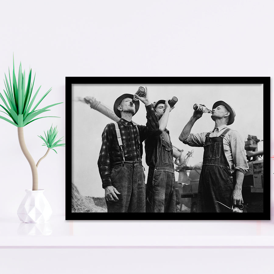 Farmers Drinking Black And White Print, Vintage Farmers Drinking Beer Framed Art Prints, Wall Art,Home Decor,Framed Picture