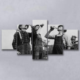Farmers Drinking Black And White Print, Vintage Farmers Drinking Beer 5 Panels, Canvas Prints Wall Art Decor, Large Canvas Art