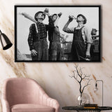 Farmers Drinking Black And White Print, Vintage Farmers Drinking Beer Framed Canvas Prints Wall Art Home Decor,Floating Frame