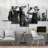 Farmers Drinking Black And White Print, Vintage Farmers Drinking Beer 5 Panels, Canvas Prints Wall Art Decor, Large Canvas Art