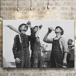 Farmers Drinking Black And White Print, Vintage Farmers Drinking Beer Canvas Prints Wall Art Home Decor