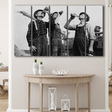 Farmers Drinking Black And White Print, Vintage Farmers Drinking Beer Larger Canvas Art, 5 Piece Canvas Prints Wall Art Decor