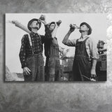Farmers Drinking Black And White Print, Vintage Farmers Drinking Beer Canvas Prints Wall Art Home Decor