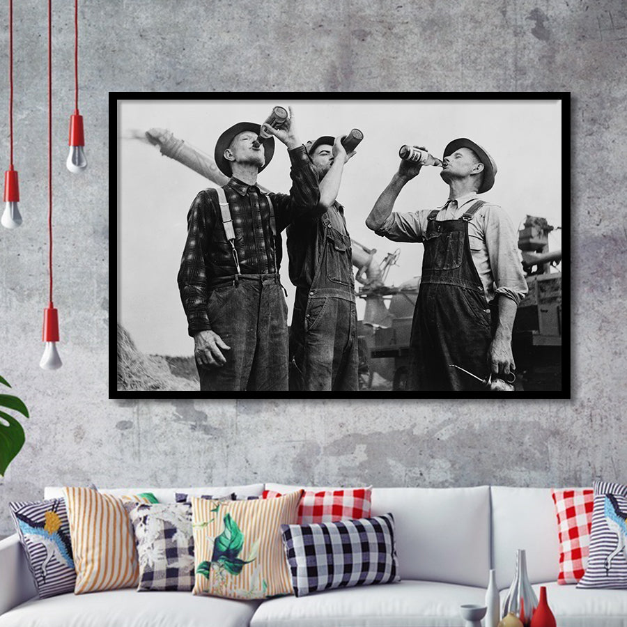 Farmers Drinking Black And White Print, Vintage Farmers Drinking Beer Framed Art Prints, Wall Art,Home Decor,Framed Picture