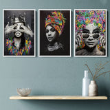 Fashion Colorful African American 3 Pieces For Living Room Decor Set of 3 Piece Framed Canvas Prints Wall Art Decor