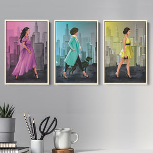 Fashionable Streets Set of 3 Piece Framed Canvas Prints Wall Art Decor