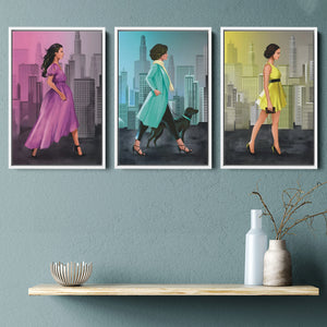 Fashionable Streets Set of 3 Piece Framed Canvas Prints Wall Art Decor