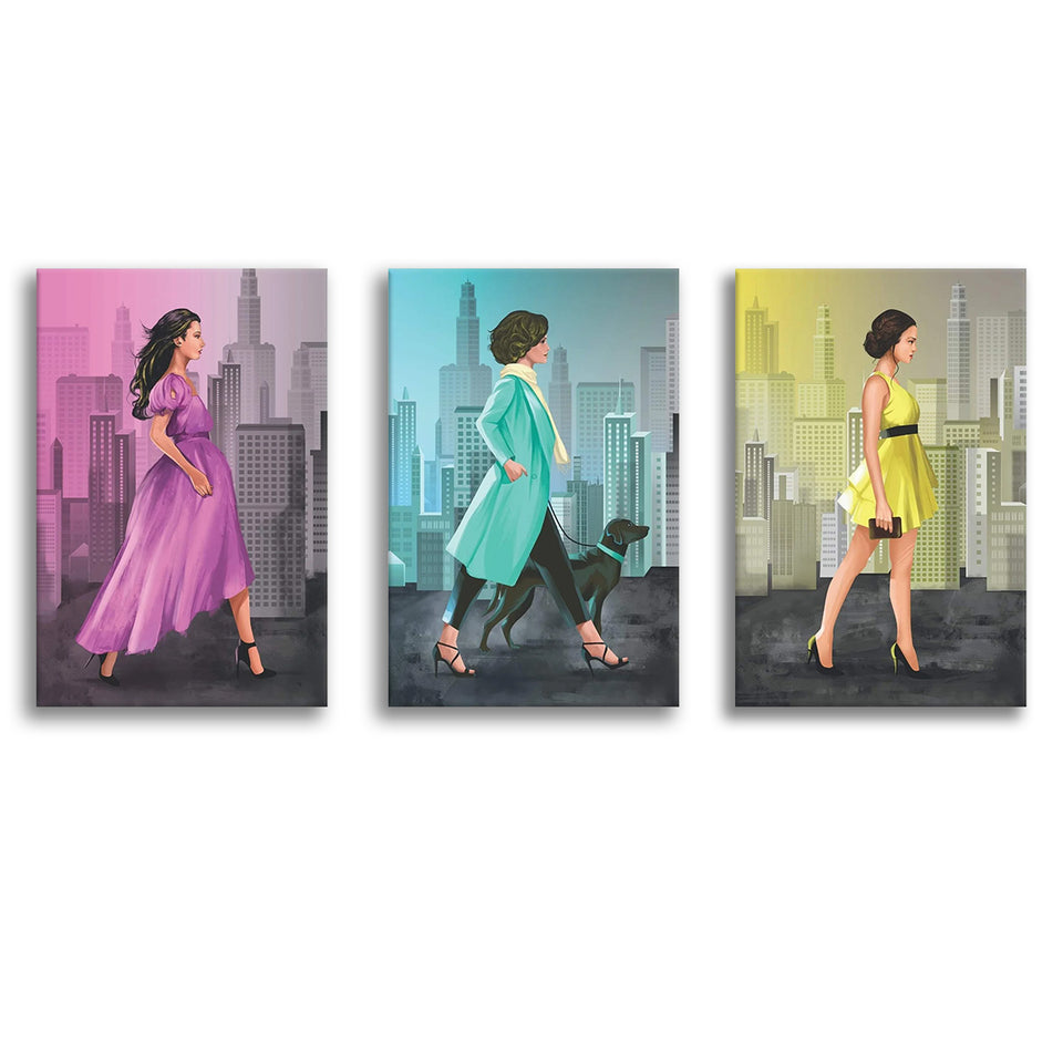 Fashionable Streets Canvas Set of 3 Piece Canvas Prints Wall Art Decor