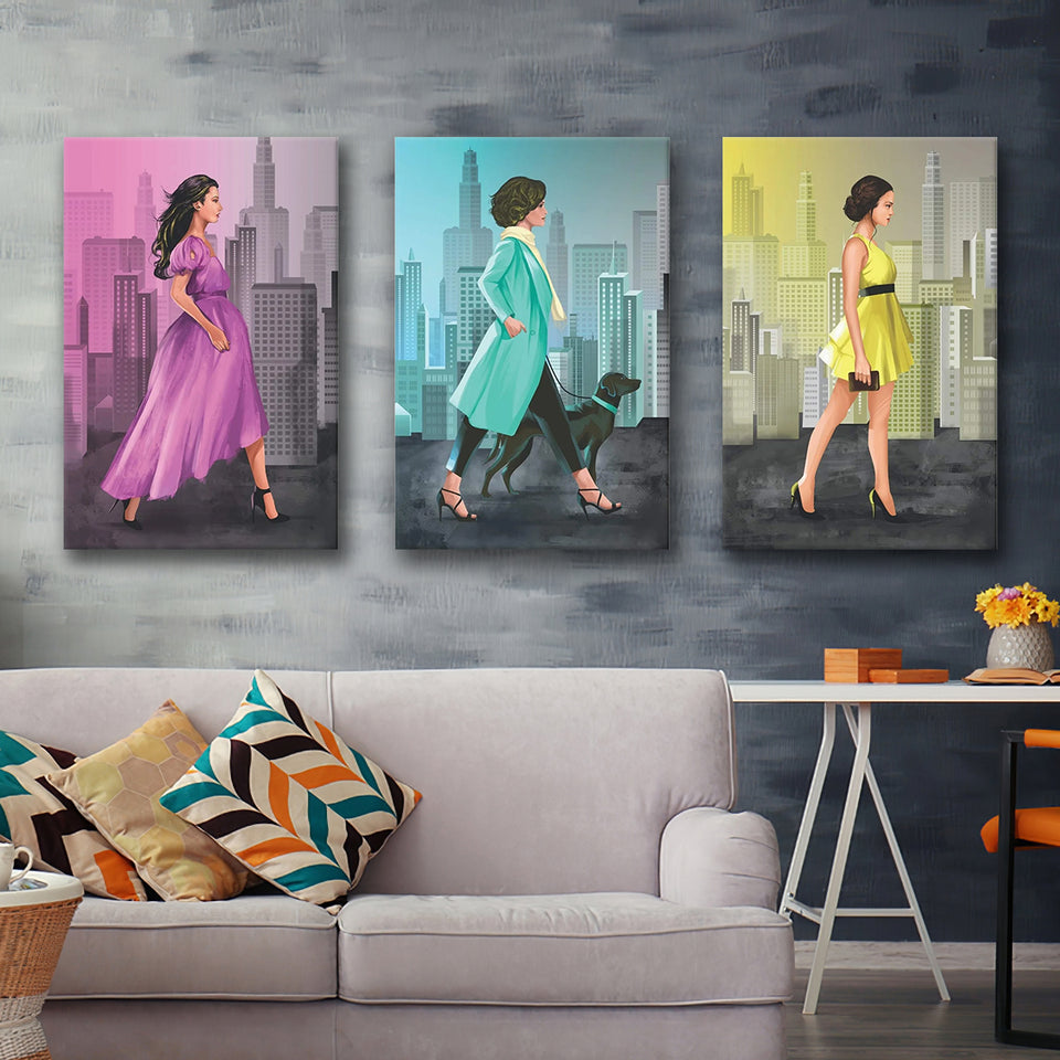 Fashionable Streets Canvas Set of 3 Piece Canvas Prints Wall Art Decor