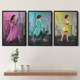 Fashionable Streets Set of 3 Piece Framed Canvas Prints Wall Art Decor