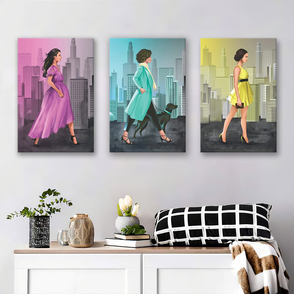 Fashionable Streets Canvas Set of 3 Piece Canvas Prints Wall Art Decor