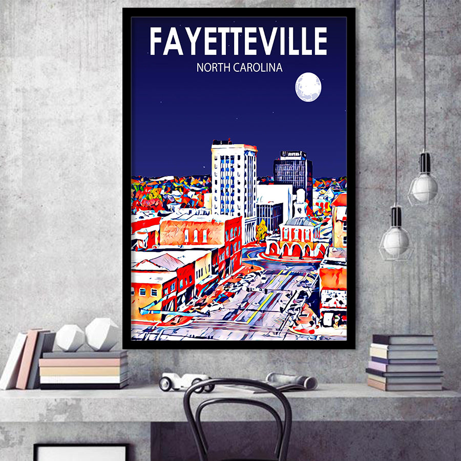 Fayetteville North Carolina Art Night Landscape, City Art Print, Framed Art Print Wall Art Home Decor, Framed Picture