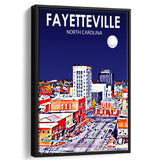Fayetteville North Carolina Art Night Landscape, Large Canvas, Framed Canvas Print Wall Art Home Decor, Floating Frame