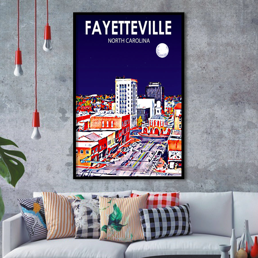 Fayetteville North Carolina Art Night Landscape, City Art Print, Framed Art Print Wall Art Home Decor, Framed Picture