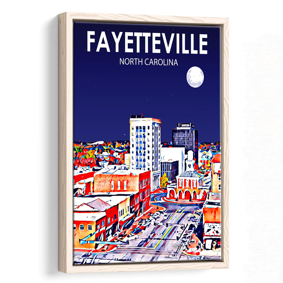 Fayetteville North Carolina Art Night Landscape, Large Canvas, Framed Canvas Print Wall Art Home Decor, Floating Frame