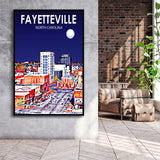 Fayetteville North Carolina Art Night Landscape, Large Canvas, Framed Canvas Print Wall Art Home Decor, Floating Frame