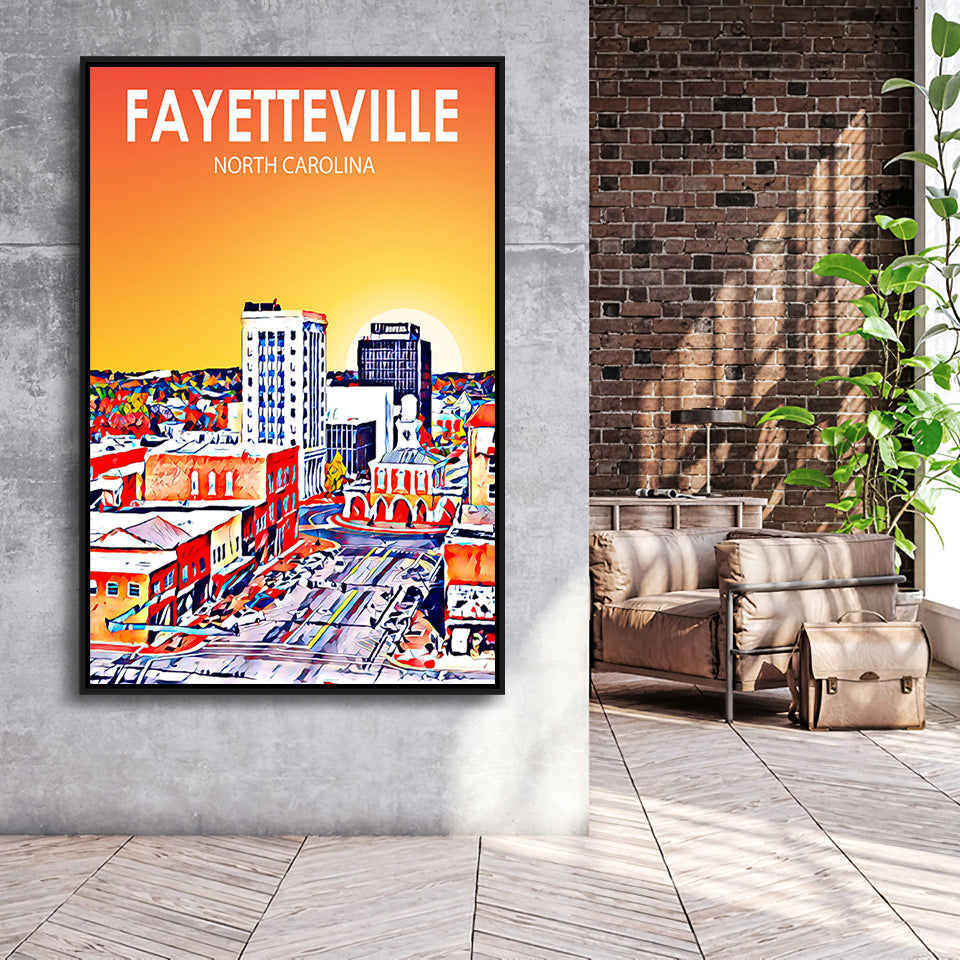 Fayetteville North Carolina Art Sunset Landscape, Large Canvas, Framed Canvas Print Wall Art Home Decor, Floating Frame