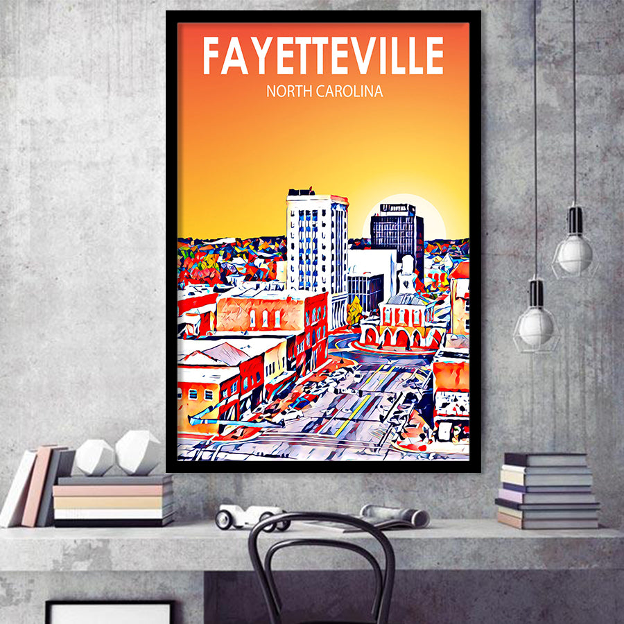 Fayetteville North Carolina Art Sunset Landscape, City Art Print, Framed Art Print Wall Art Home Decor, Framed Picture